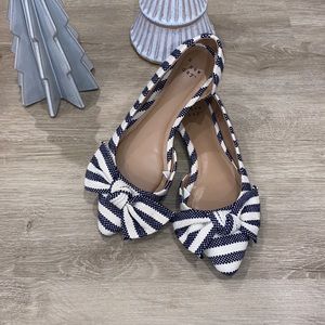 Navy and Cream Striped Bow D’Orsay Flats